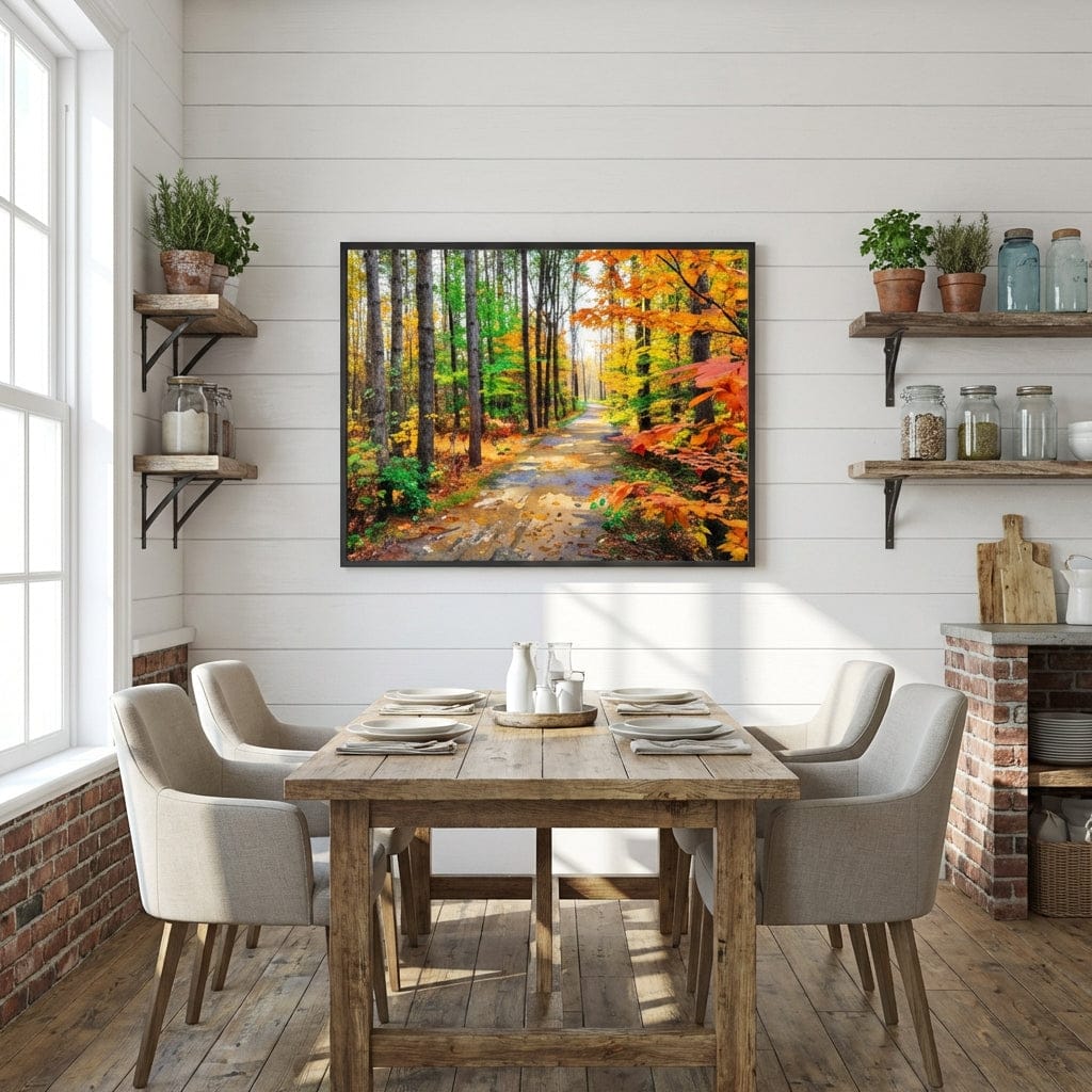 "Colors of Bromont" Tranquil Pathway Through Fall Foliage - Art Print Framed Options