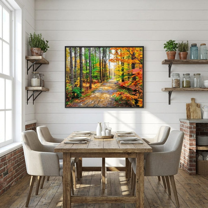 "Colors of Bromont" Tranquil Pathway Through Fall Foliage - Art Print Framed Options