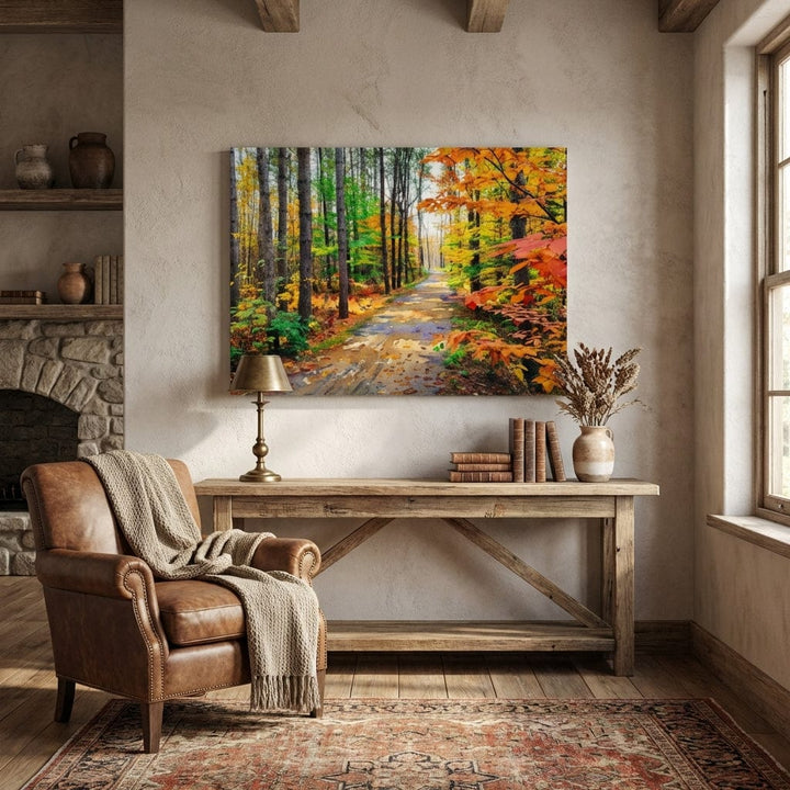 "Colors of Bromont" Tranquil Pathway Through Fall Foliage - Canvas Art Print Framed Options