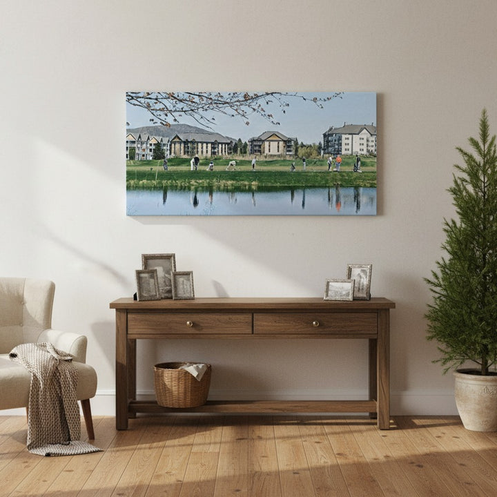 Reflections on a Tranquil Golf Driving Range - Wrapped Canvas Print