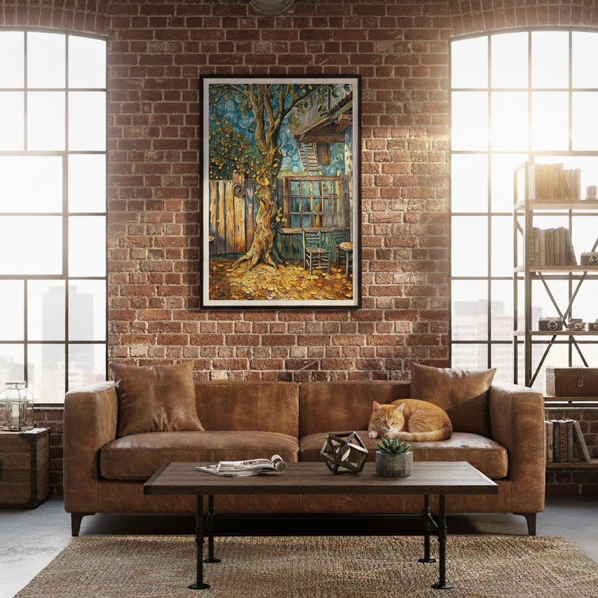 Whispers of Autumn Trees in Nature's Embrace - Premium Matte Wooden Framed Art Print