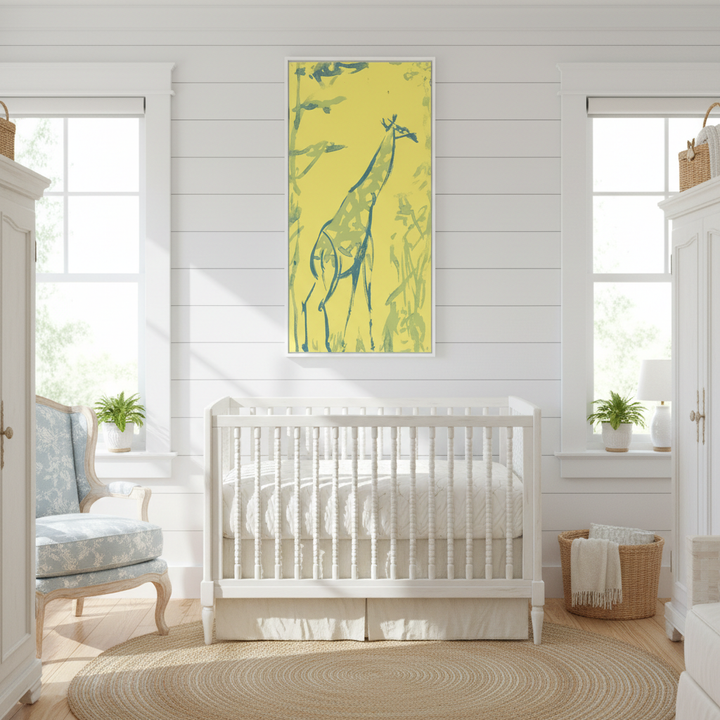 Tableau abstrait fantaisiste représentant une girafe - Options d'encadrement pour impression sur toile