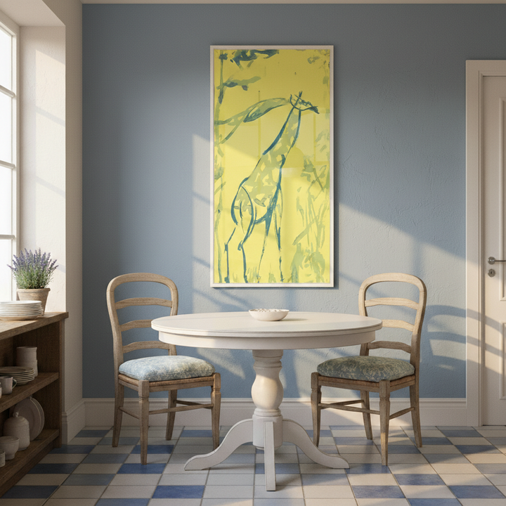 Tableau abstrait fantaisiste représentant une girafe - Options d'encadrement pour impression sur toile