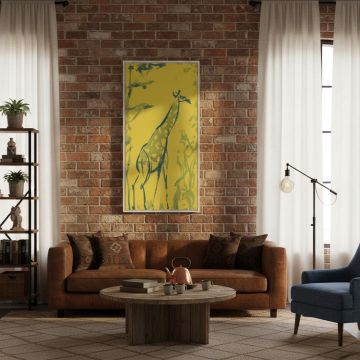 Tableau abstrait fantaisiste représentant une girafe - Options d'encadrement pour impression sur toile