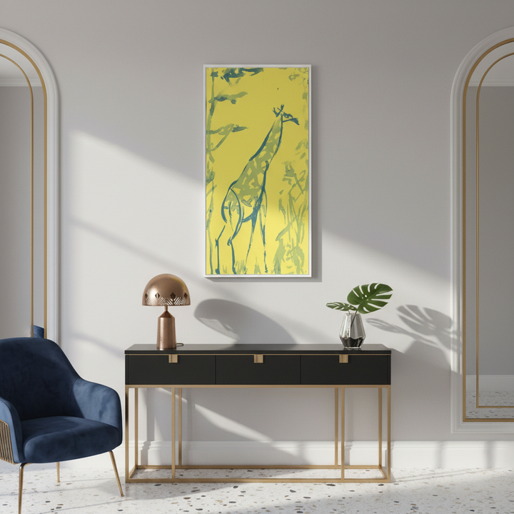 Tableau abstrait fantaisiste représentant une girafe - Options d'encadrement pour impression sur toile