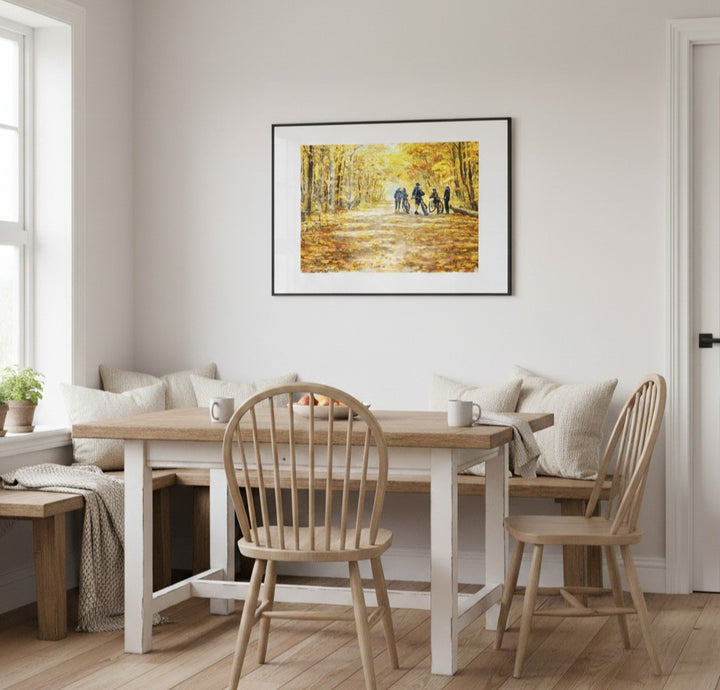 "Golden Trail Pause" Autumn Cycling Art Print - Framed Options