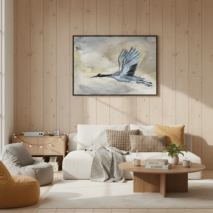 Great Blue Heron in Flight Watercolor Wall Art Decor - Framed Print Options
