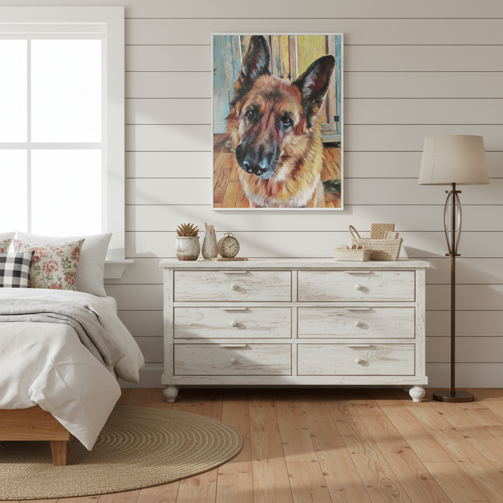 "Loyal Gaze" German Shepherd Watercolor Wall Art - Canvas Framed Options