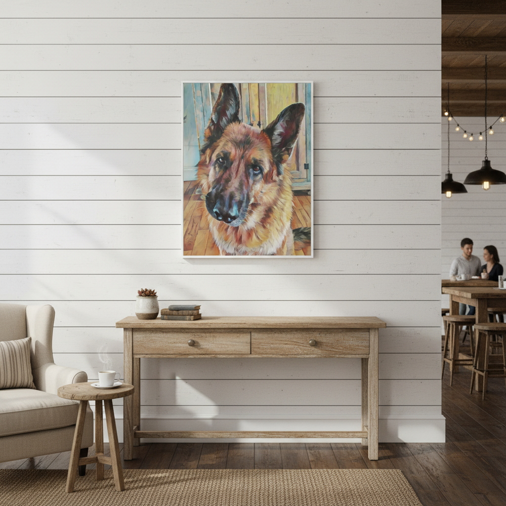 "Loyal Gaze" German Shepherd Watercolor Wall Art - Canvas Framed Options