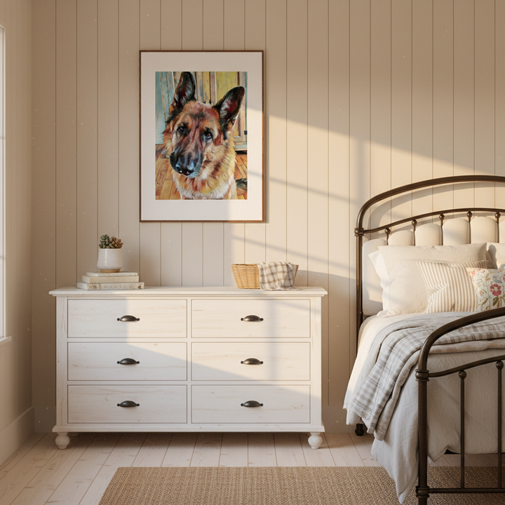 "Loyal Gaze" German Shepherd Watercolor Wall Art - Framed Options