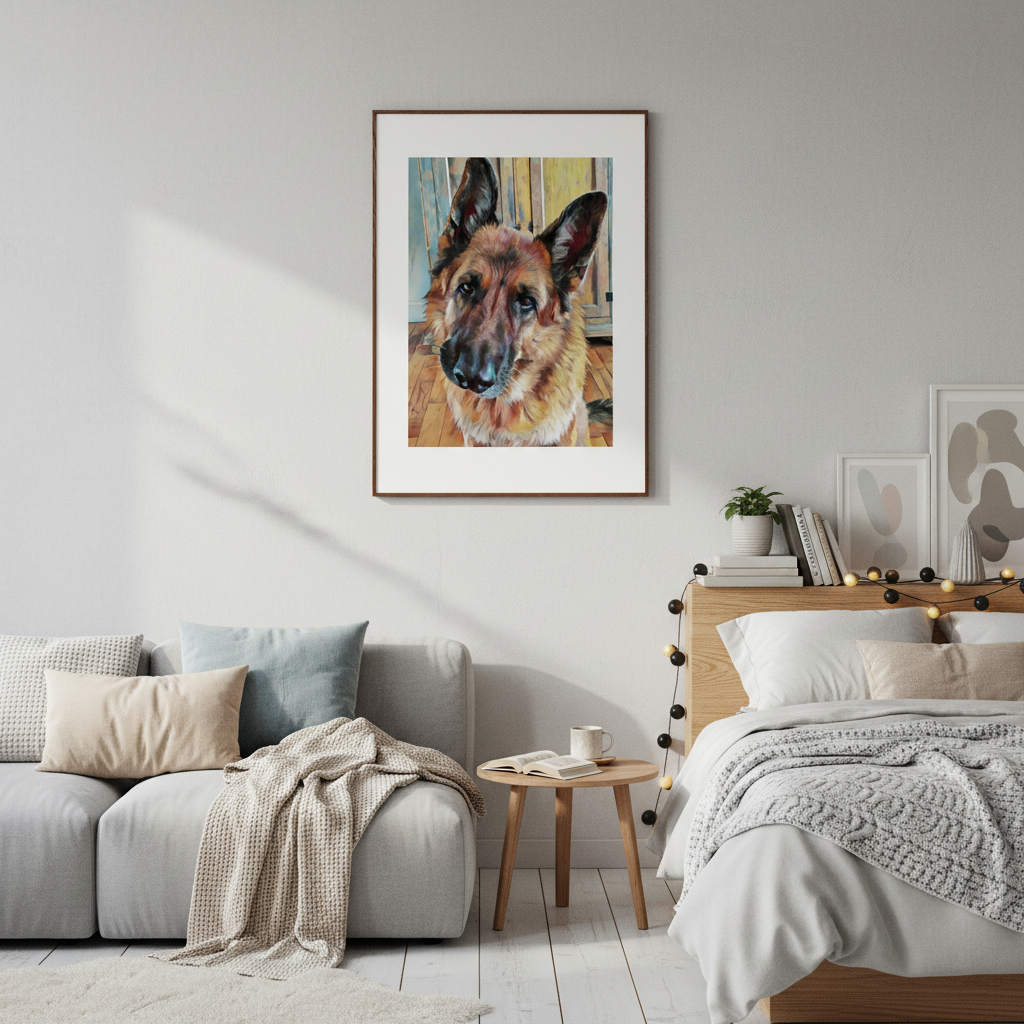 "Loyal Gaze" German Shepherd Watercolor Wall Art - Framed Options