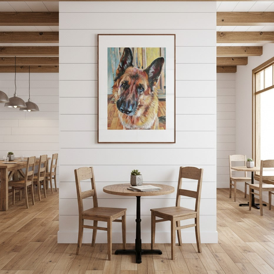 "Loyal Gaze" German Shepherd Watercolor Wall Art - Framed Options