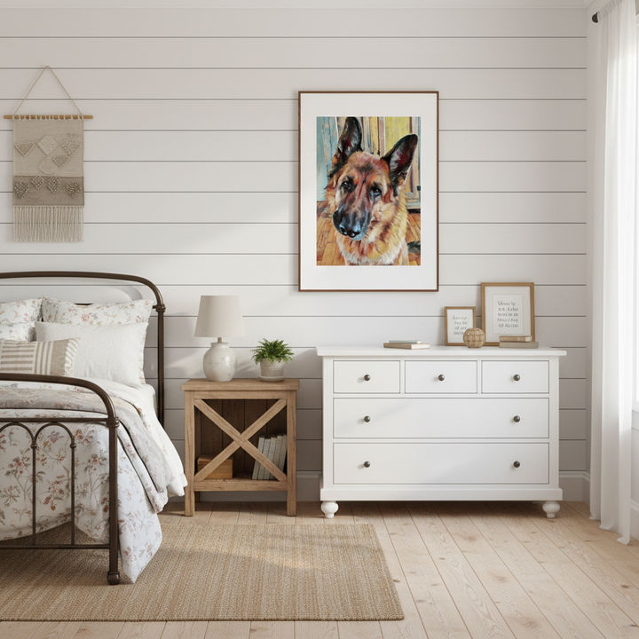 "Loyal Gaze" German Shepherd Watercolor Wall Art - Framed Options