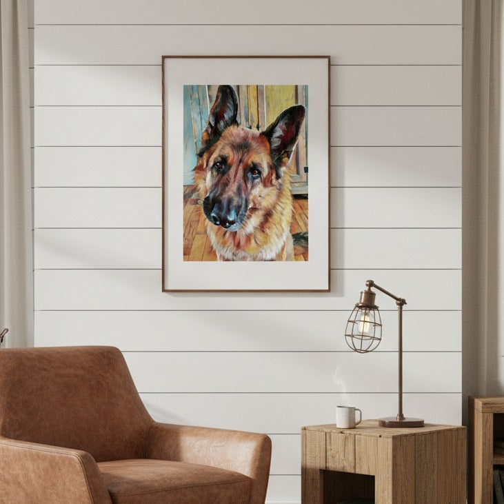 "Loyal Gaze" German Shepherd Watercolor Wall Art - Framed Options