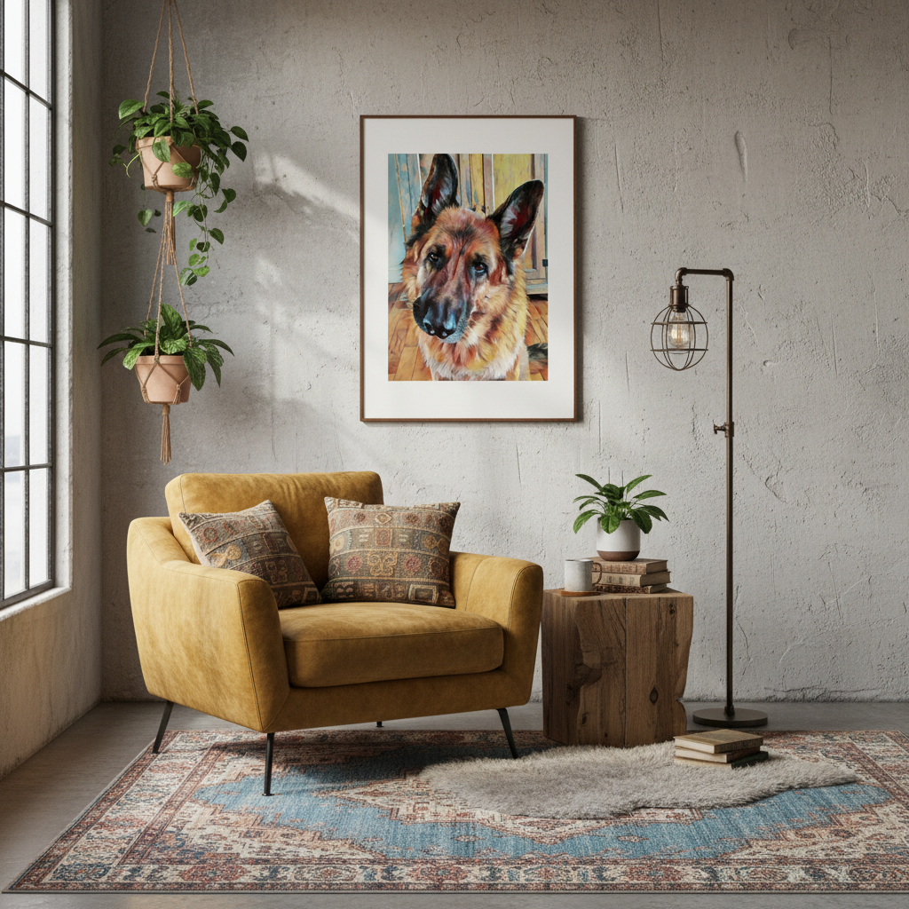 "Loyal Gaze" German Shepherd Watercolor Wall Art - Framed Options