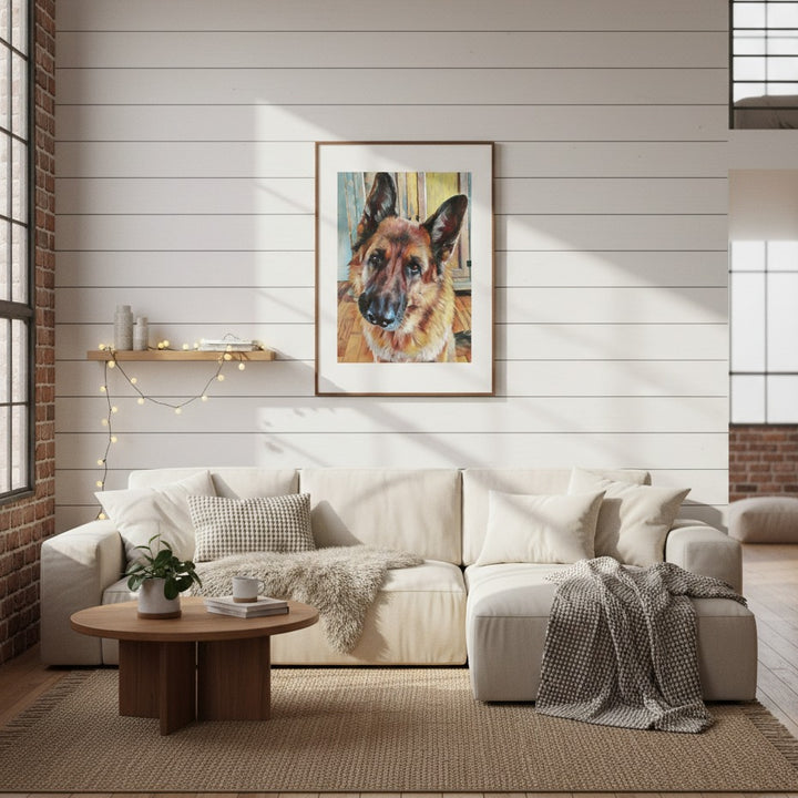 "Loyal Gaze" German Shepherd Watercolor Wall Art - Framed Options