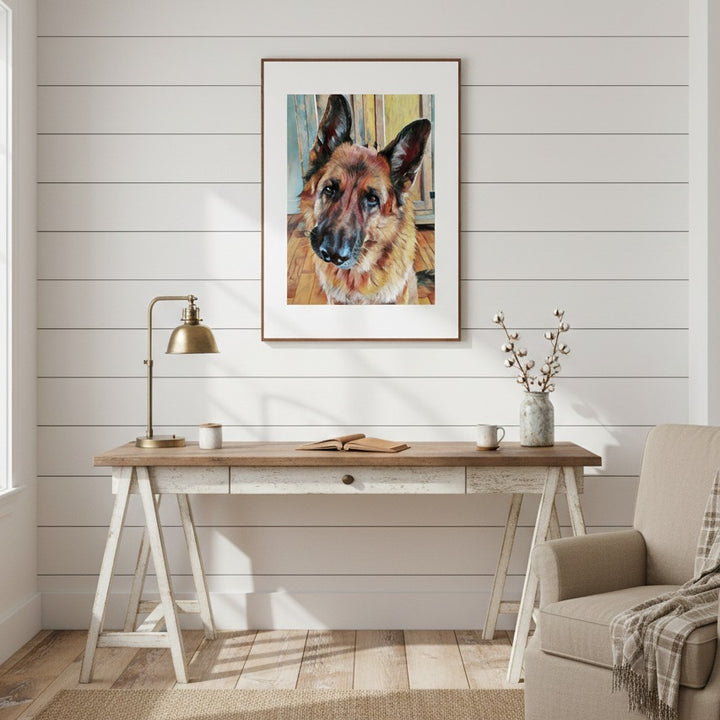 "Loyal Gaze" German Shepherd Watercolor Wall Art - Framed Options