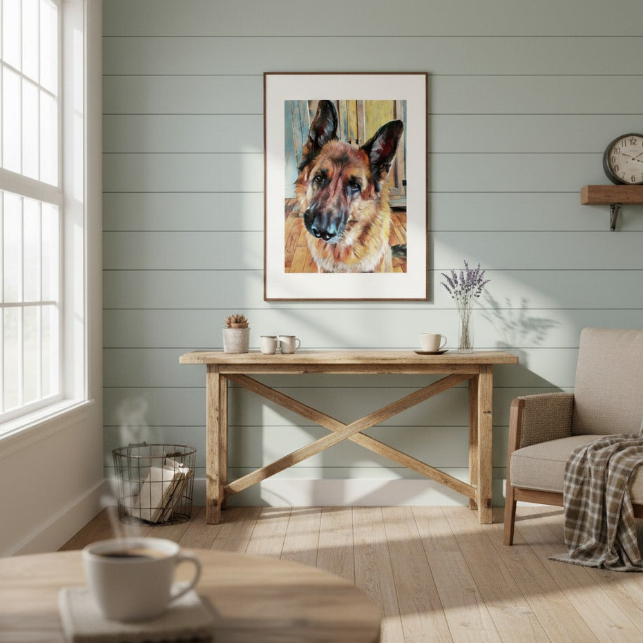 "Loyal Gaze" German Shepherd Watercolor Wall Art - Framed Options