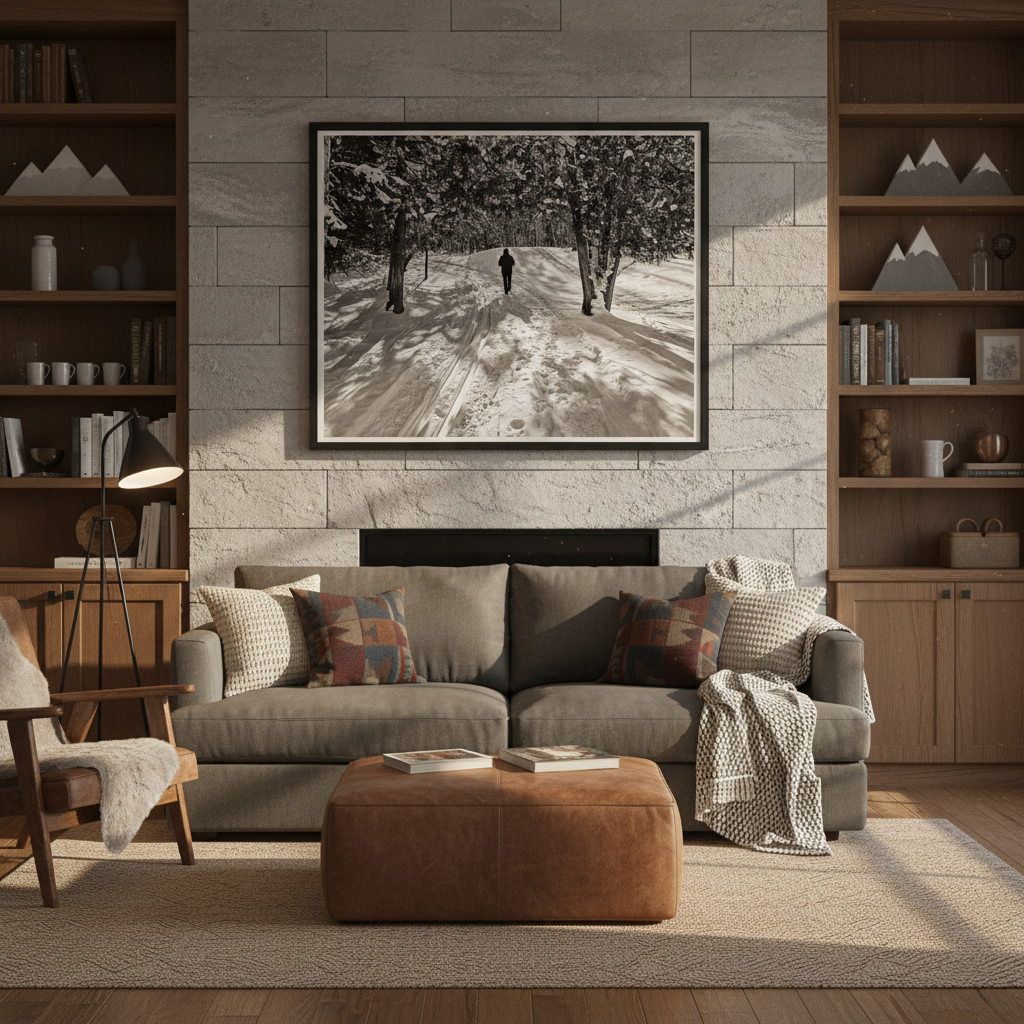 Snowy Path in Monochrome Beauty - Premium Matte Framed Art Print