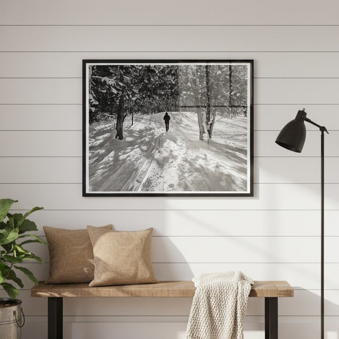 Snowy Path in Monochrome Beauty - Premium Matte Framed Art Print