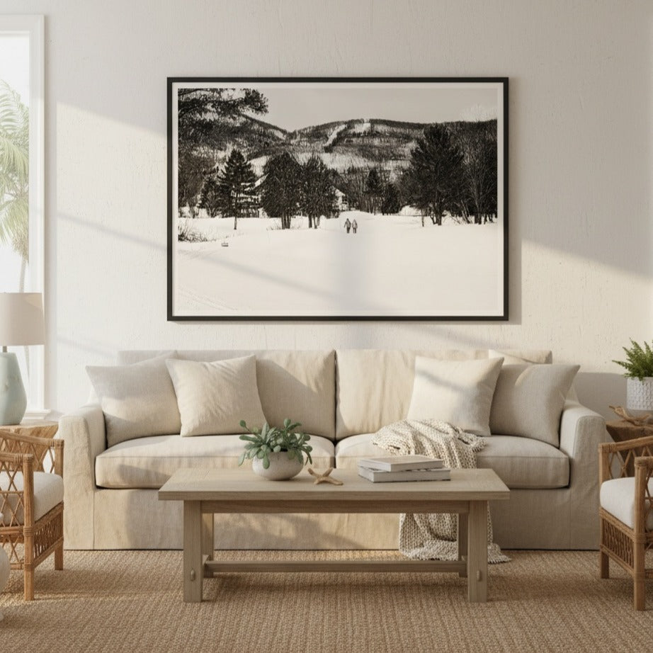 Promenade hivernale au Golf du Vieux Village - Impression d'art encadrée mate de qualité supérieure