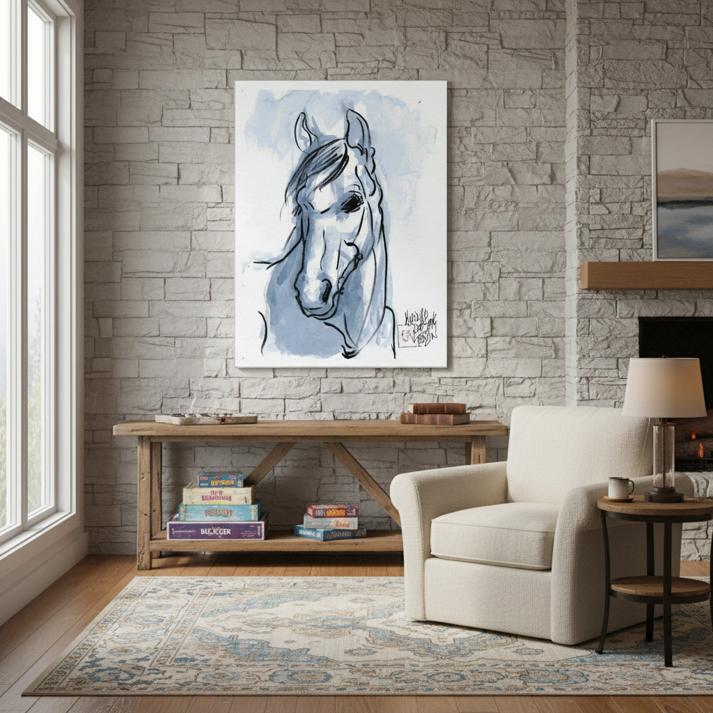 "Spirit of the Wild" Tranquil Blue Horse Watercolor Art Print - Canvas