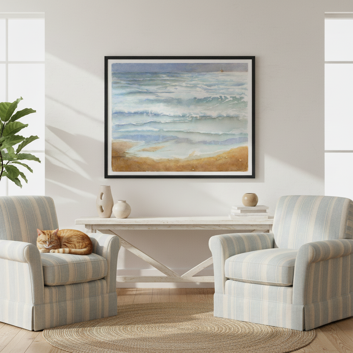 "Summer" Luminous Ocean Beach Watercolor - Premium Matte Paper Framed Art Print