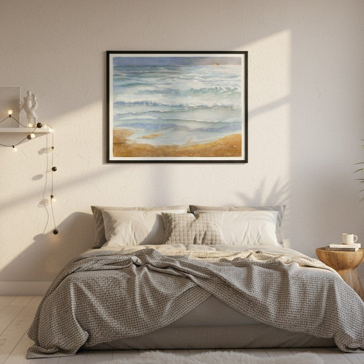 "Summer" Luminous Ocean Beach Watercolor - Premium Matte Paper Framed Art Print