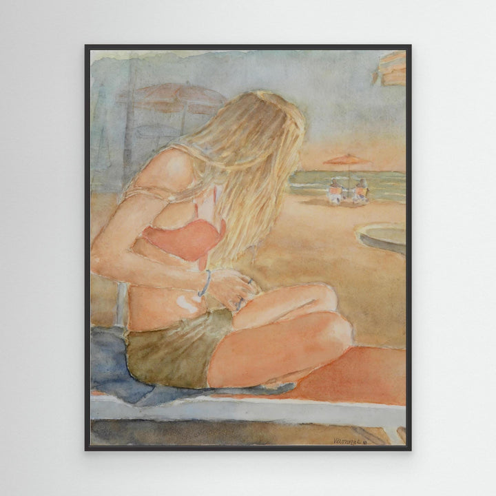 Sundown Serene Beach Watercolor Art Print - Wrapped Canvas Large Format