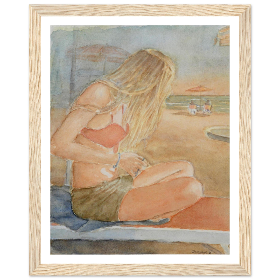 Sundown Serene Beach Watercolor Art Print by Veronique Semple - Watercolor portraiture print for home decor
