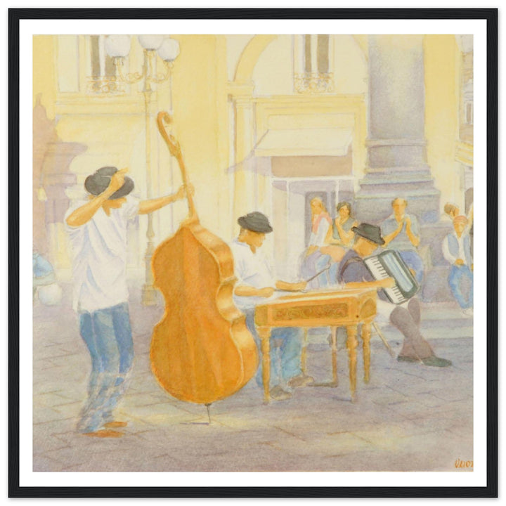 "Under the Column of Abundance" Vibrant Street Performance Watercolor by Veronique Semple - Watercolor wall art print