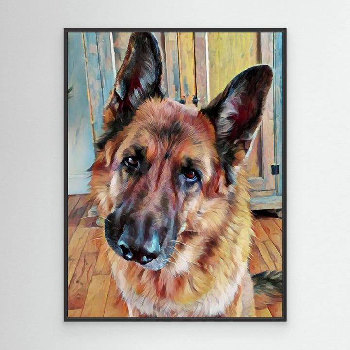 "Loyal Gaze" German Shepherd Watercolor Wall Art - Canvas Framed Options