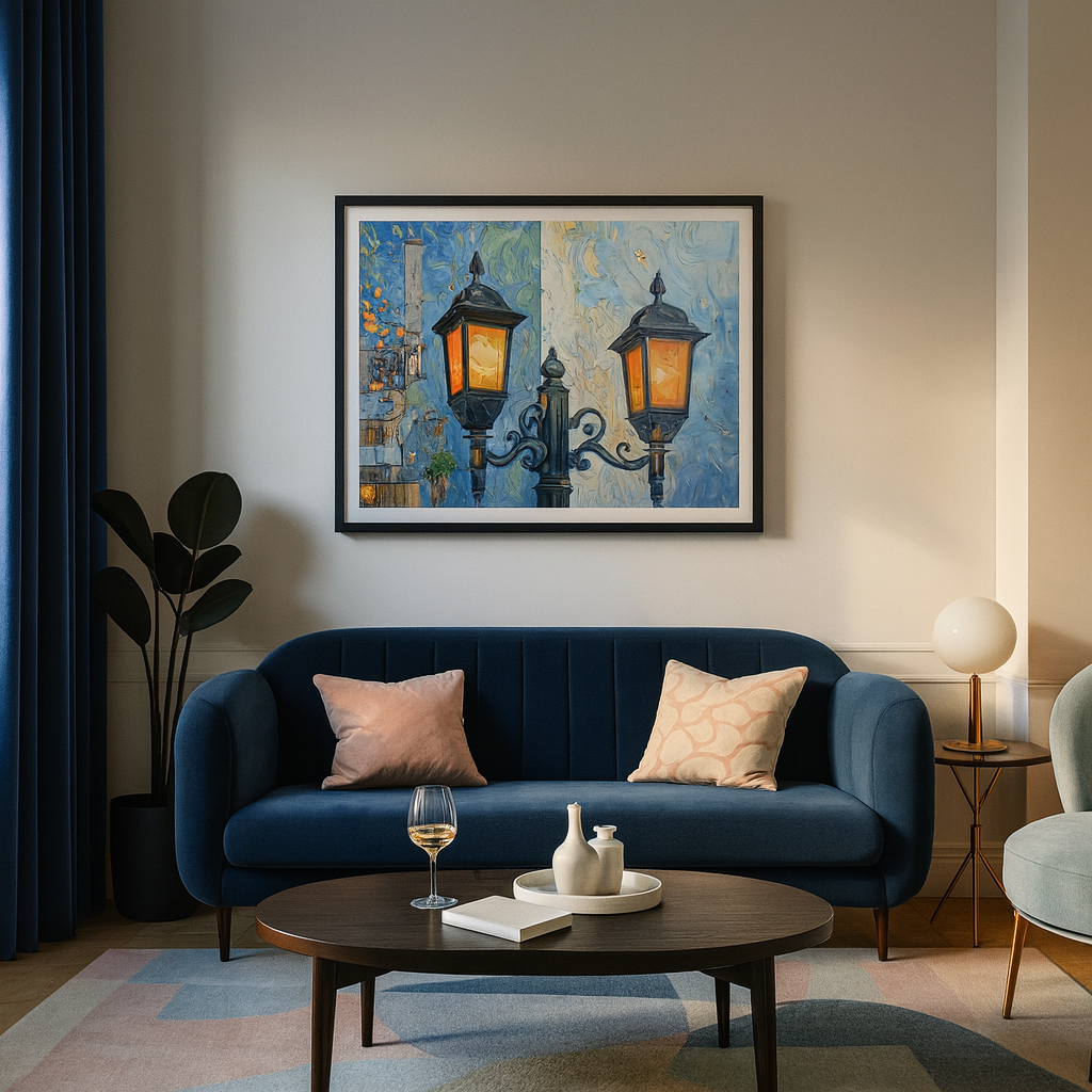 Charming Lantern Glow – Cozy Nighttime Wall Art - Premium Matte Framed Print