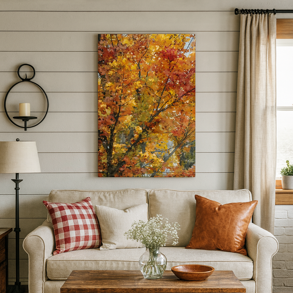 "Crimson and Amber" Fall Foliage in Bromont - Wrapped Canvas Print