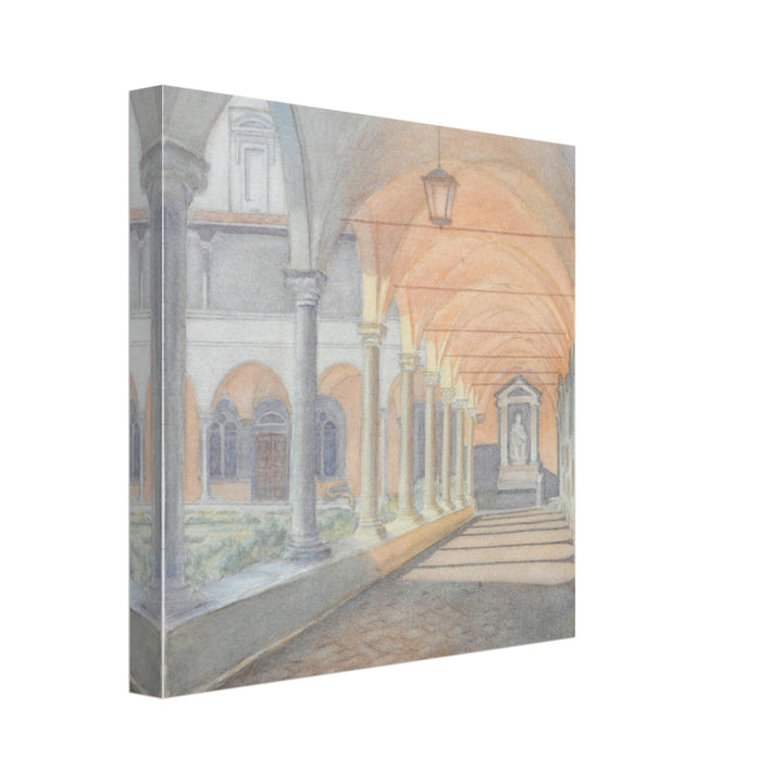 Tranquil Cloister View - Watercolor Wall Art Decor by Veronique Semple - Watercolor landscape print for home decor