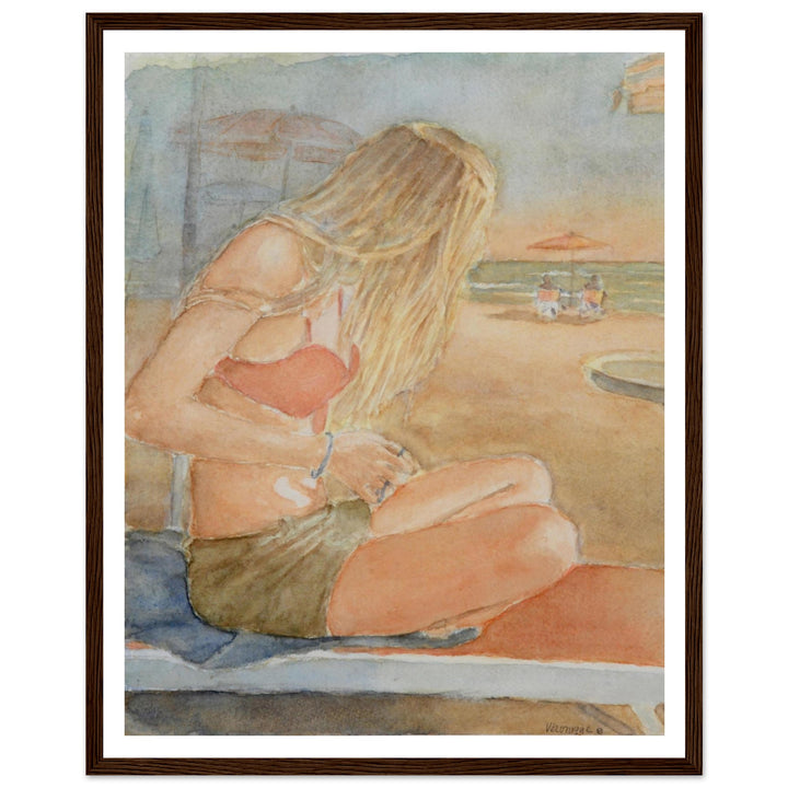 Sundown Serene Beach Watercolor Art Print by Veronique Semple - Watercolor portraiture print for home decor