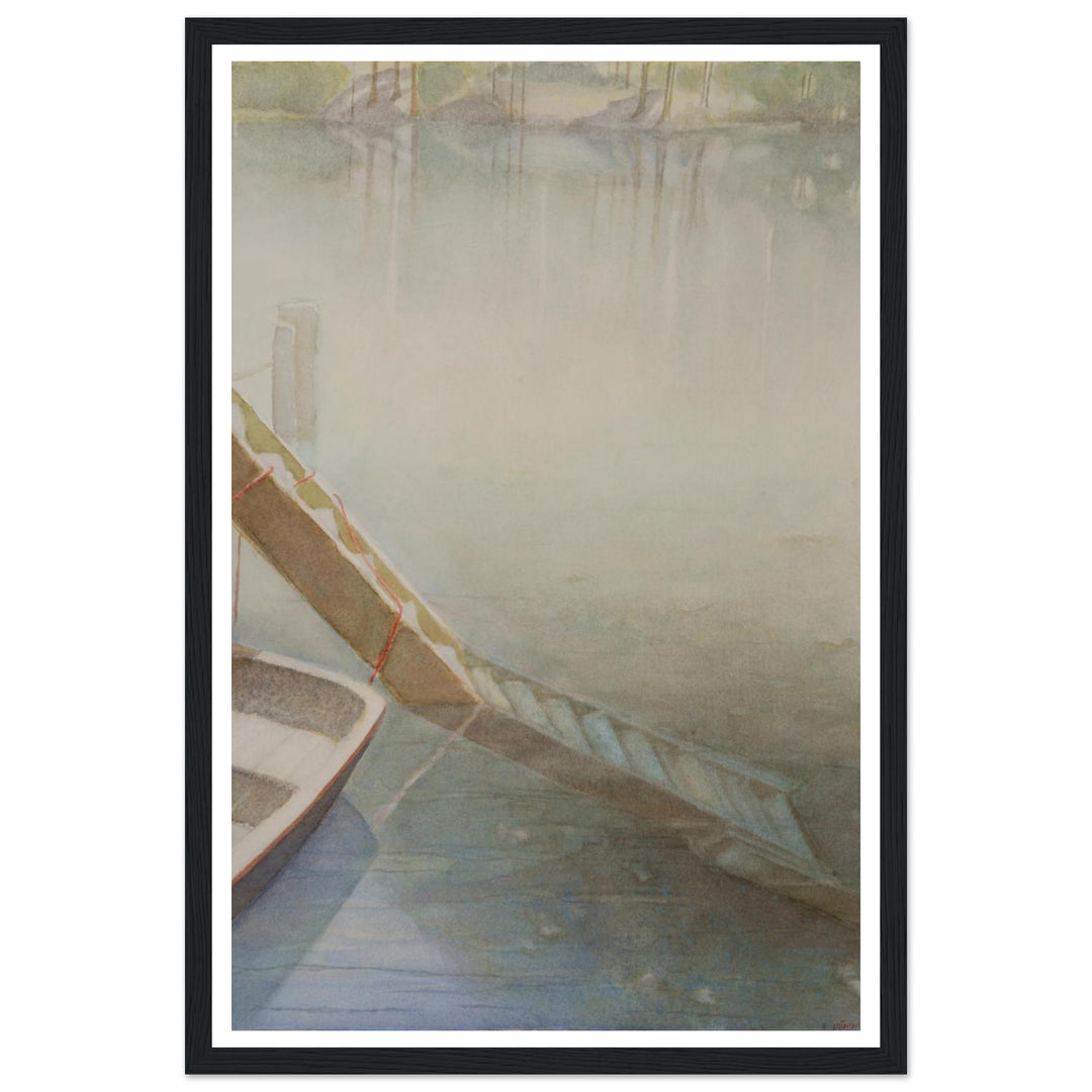 "Fog on the Lake" Peaceful Watercolor Art Print by Veronique Semple - Watercolor landscape painting print for home decor