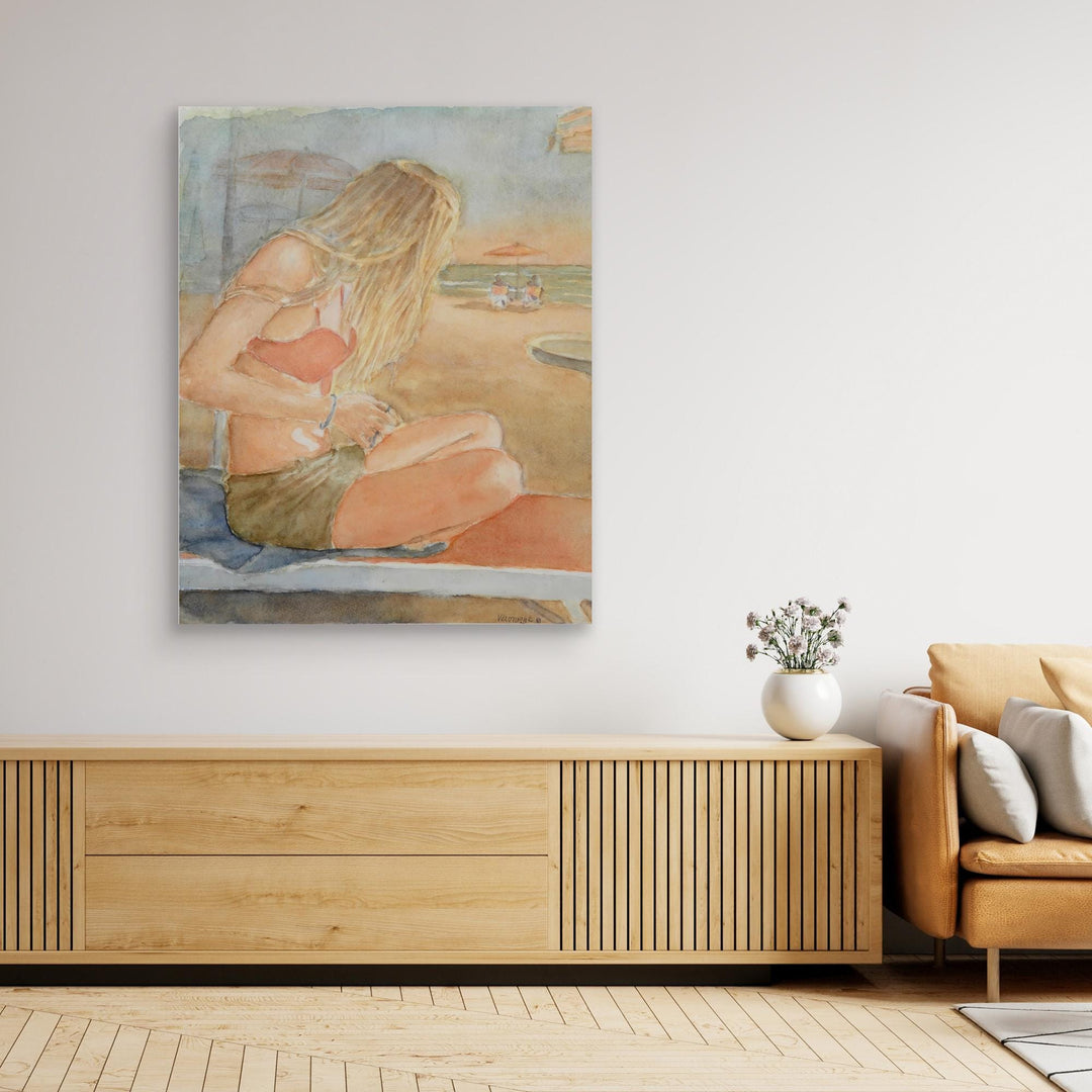 Sundown Serene Beach Watercolor Art Print - Wrapped Canvas Large Format