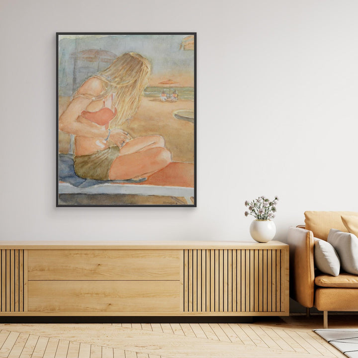 Sundown Serene Beach Watercolor Art Print - Wrapped Canvas Large Format