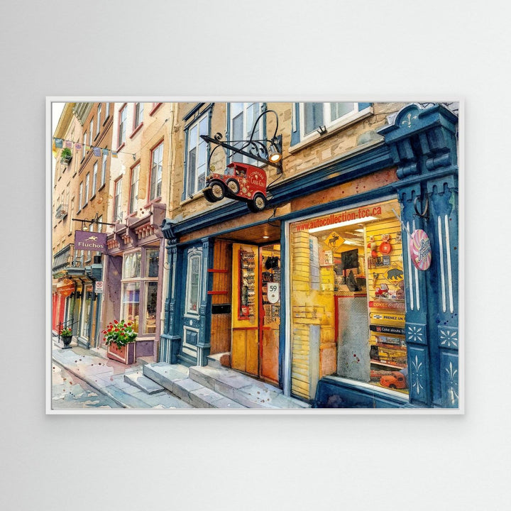 Colorful Street Vistas of Old Quebec - Canvas Art Print Framed Options