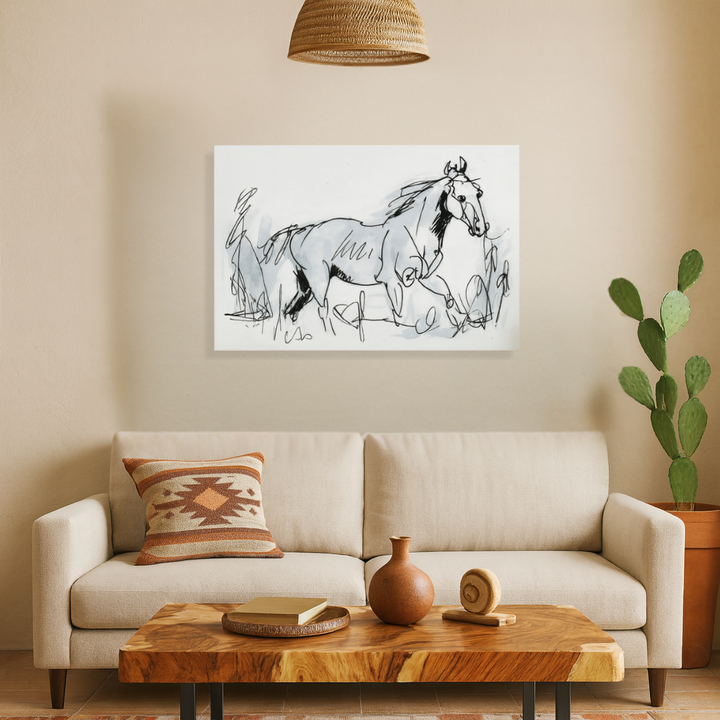 Majestic Equine Motion: Horse Illustration - Canvas Print