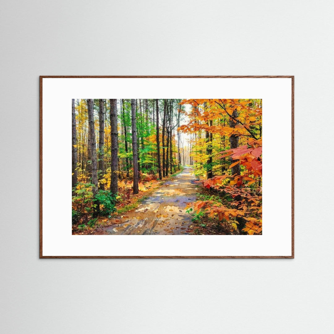 "Colors of Bromont" Tranquil Pathway Through Fall Foliage - Art Print Framed Options