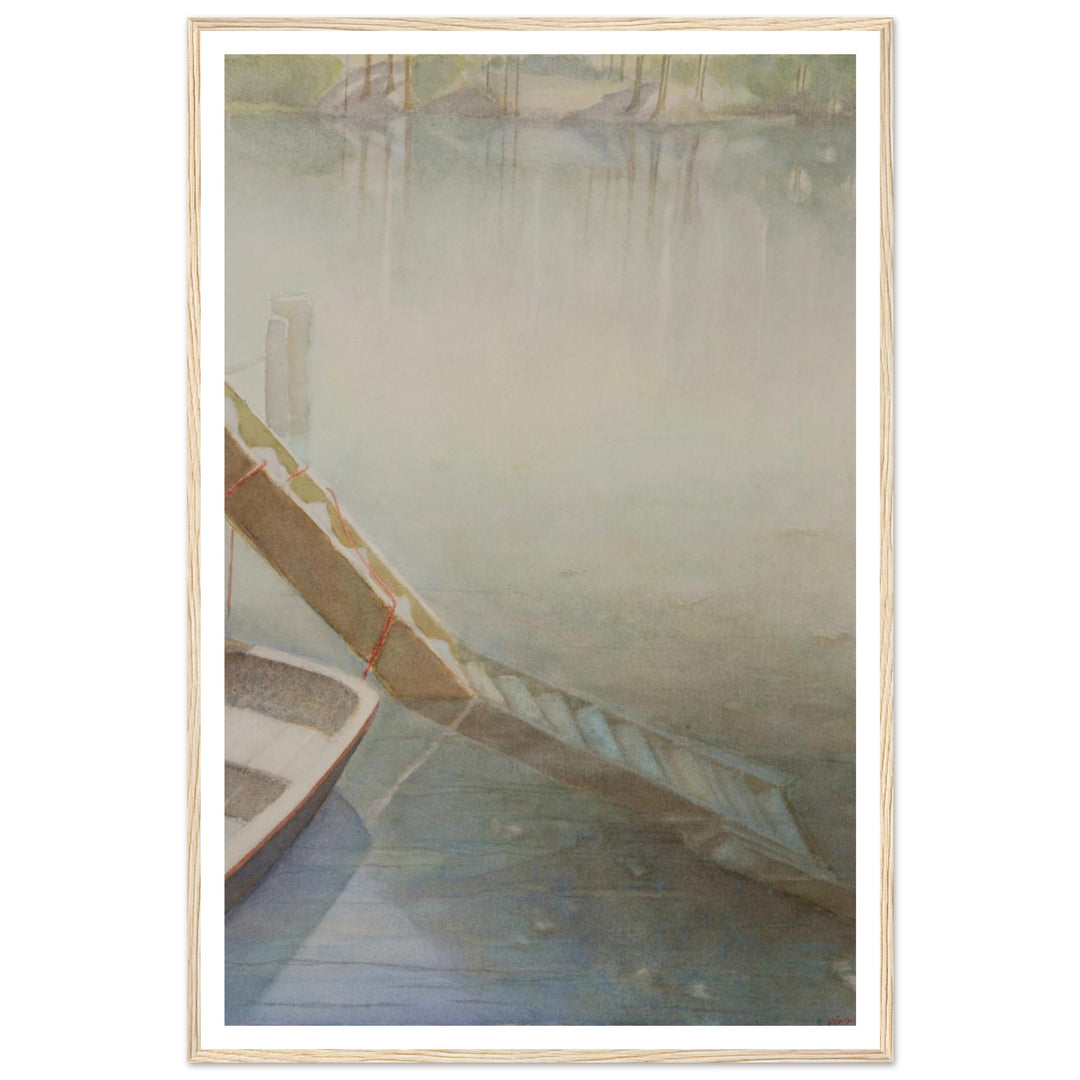 "Fog on the Lake" Peaceful Watercolor Art Print by Veronique Semple - Watercolor landscape painting print for home decor