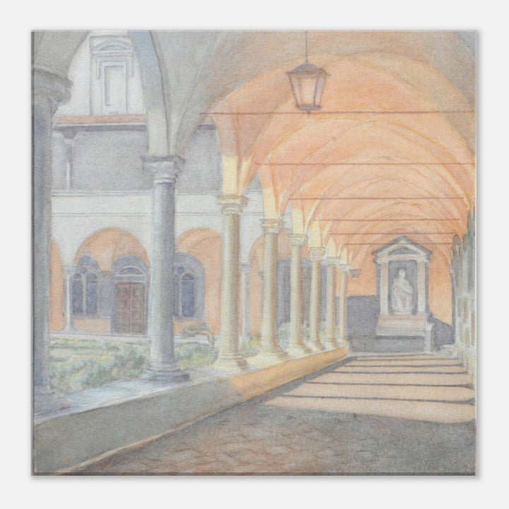 Tranquil Cloister View - Watercolor Wall Art Decor by Veronique Semple - Watercolor landscape print for home decor