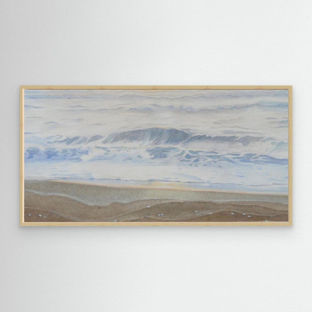 "February" Serene Coastal Watercolor Art Print - Large Format Canvas Framed Options