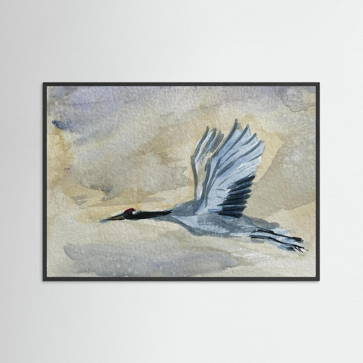 Great Blue Heron in Flight Watercolor Wall Art Decor - Framed Options