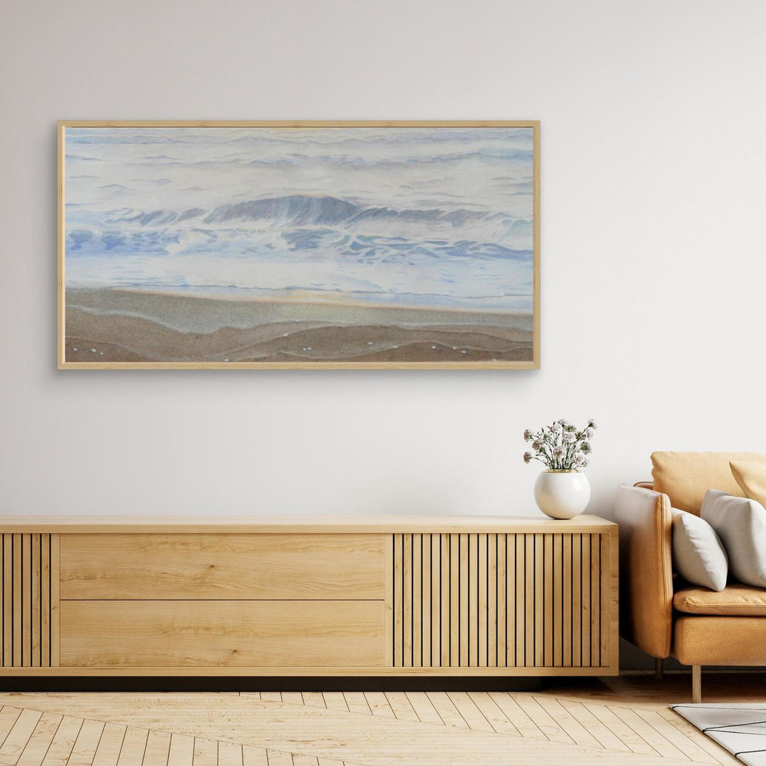 "February" Serene Coastal Watercolor Art Print - Large Format Canvas Framed Options