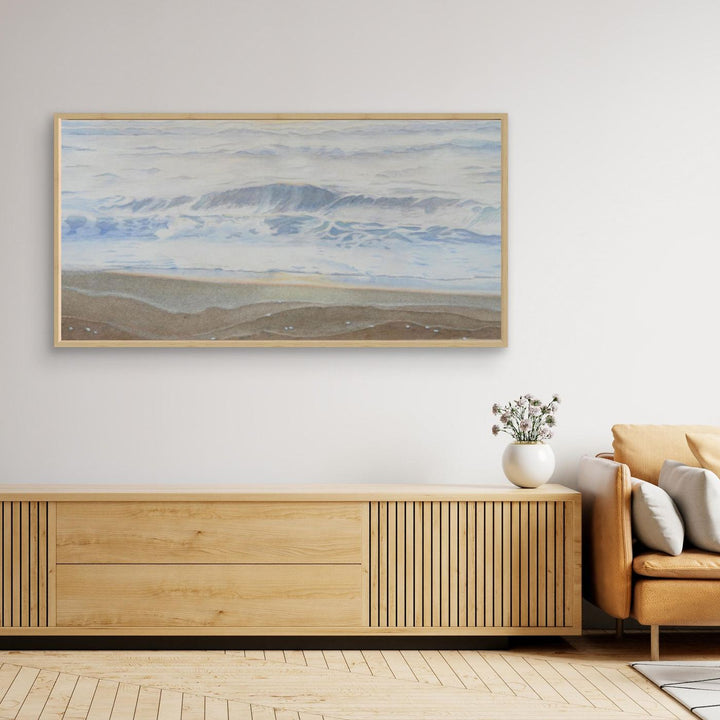 "February" Serene Coastal Watercolor Art Print - Large Format Canvas Framed Options