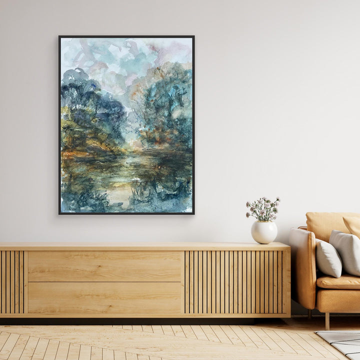 At the Lake Watercolor Landscape - Canvas Print Framed Options