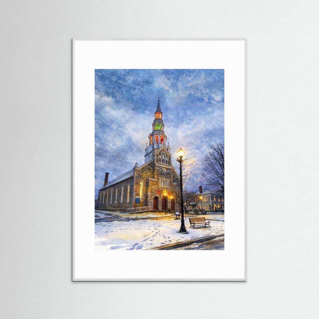 Festive Church in Winter's Embrace - Fine Art Print Framed Options by Studio Shefford